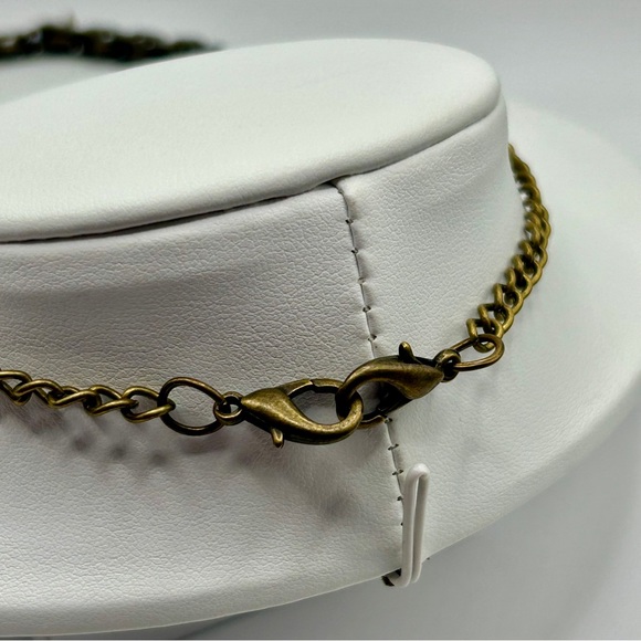 18” Antique Gold Chain Necklace with Pink and Blue Accents - Picture 5 of 5